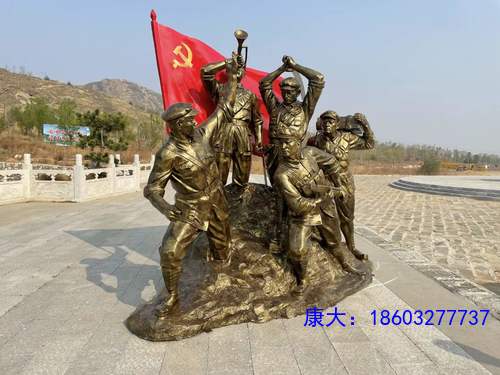 玻璃钢仿铜军人雕塑群雕革命博物馆部队铸铜冲锋人物雕像