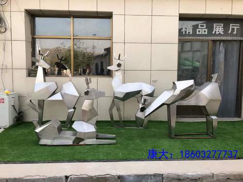 不锈钢雕塑几何镜面鹿动物景观园林房地产售楼部公园摆件