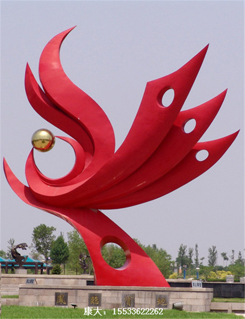 不銹鋼創(chuàng)意鳳凰花朵雕塑異形金屬雕像大型戶外廣場(chǎng)落地裝飾擺件定制做