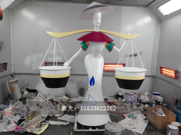 不銹鋼抽象人物采茶女雕塑