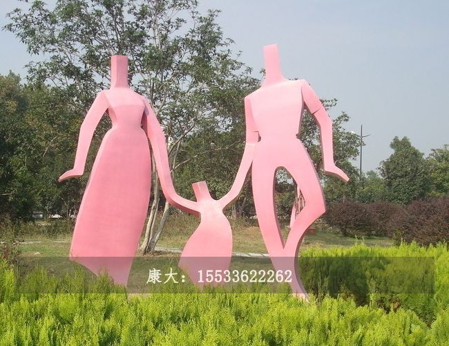 不銹鋼抽象人物三口之家雕塑擺件