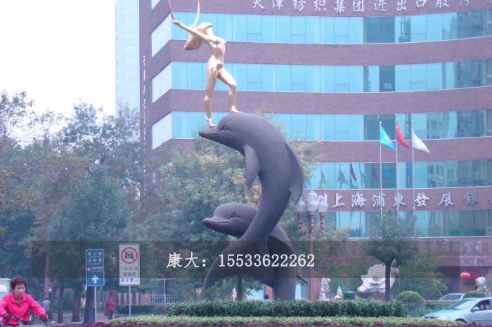 不锈钢动物海豚雕塑摆件