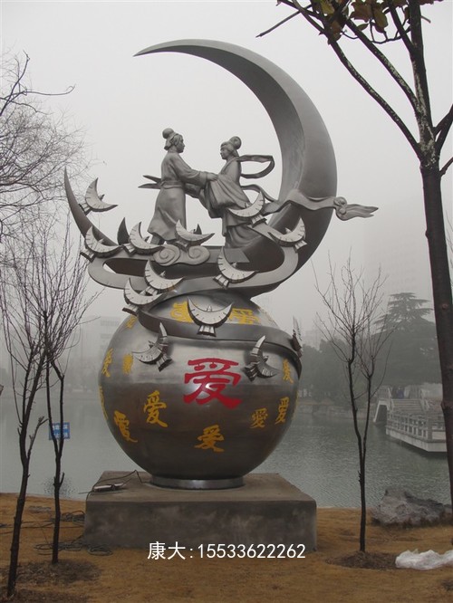 不锈钢牛郎织女雕塑玻璃钢爱情主题抽象人物摆件户外园林广场装饰