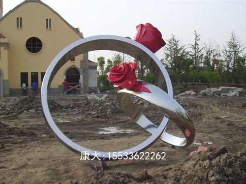 不锈钢玫瑰花戒指雕塑模型摆件爱情雕塑婚庆主题公园景观广场