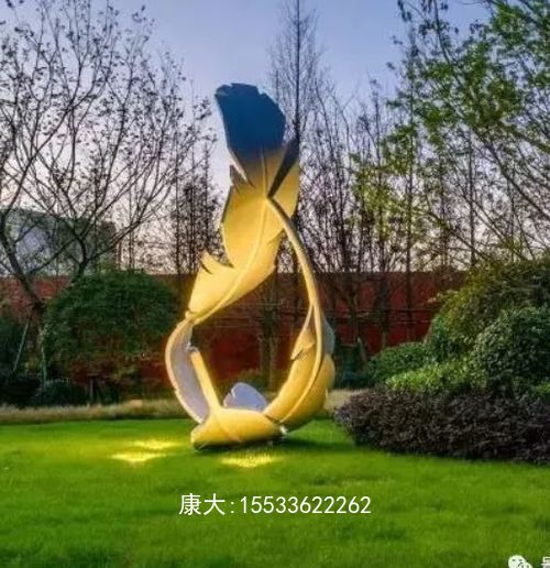不銹鋼羽毛雕塑定制彩繪拉絲鏡面創(chuàng)意抽象戶(hù)外水景雕塑擺件品