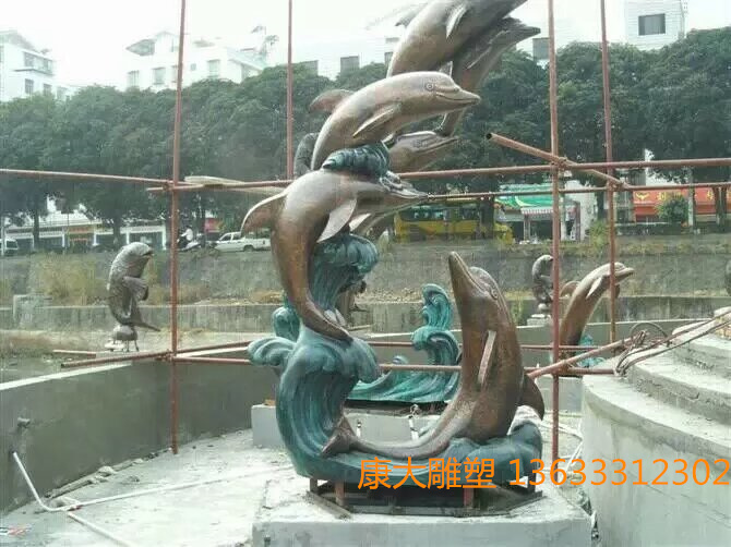 康大集团铸铜动物海豚雕塑摆件定制厂家