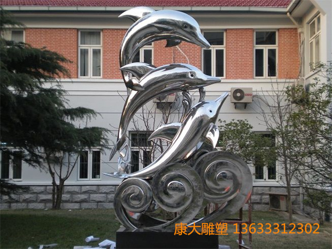 抽象不銹鋼海豚雕塑城建地標(biāo)不銹鋼海豚雕塑擺件