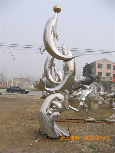企業(yè)不銹鋼海豚雕塑房地產(chǎn)海豚不銹鋼雕塑擺件廠家