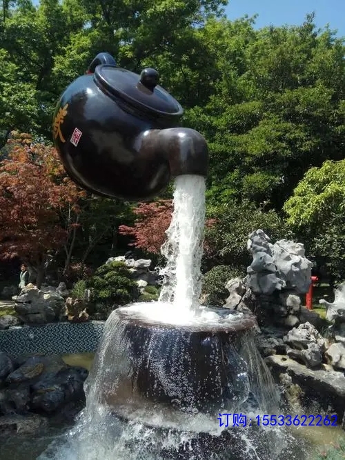 大型悬空流水天壶玻璃钢大茶壶雕塑水池喷泉景观广场景区庭院摆件