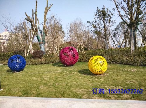 不锈钢镂空球雕塑铁艺发光花球金属圆球酒店房地产景观摆件