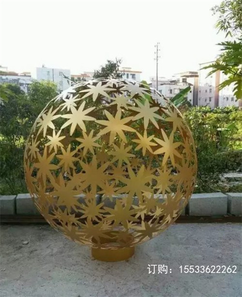 不锈钢雕塑镂空花球发光圆球广场商业街酒店水景装饰景观摆件定制