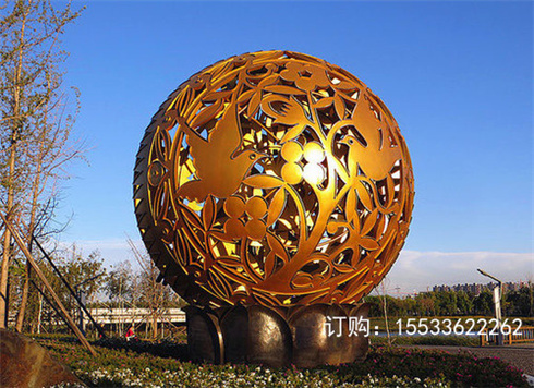 不锈钢雕塑镂空花球发光圆球广场商业街酒店水景装饰景观摆件定制