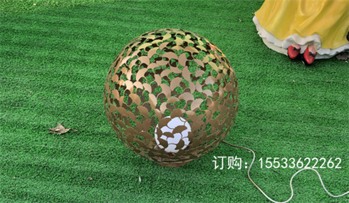 户外不锈钢镂空球雕塑铁艺发光花球金属圆球酒店房地产景观摆件