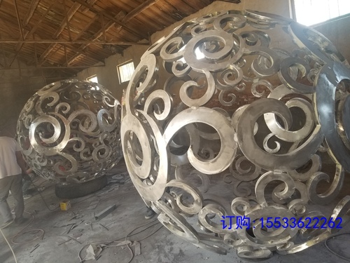 户外不锈钢镂空球雕塑铁艺发光花球金属圆球酒店房地产景观摆件