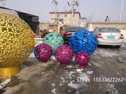 户外不锈钢镂空球雕塑铁艺发光花球金属圆球酒店房地产景观摆件