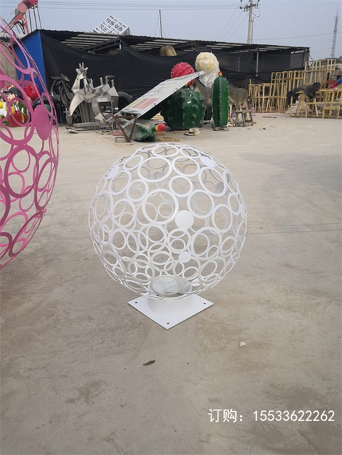 不锈钢镂空球雕塑铁艺发光花球金属圆球酒店房地产景观摆件