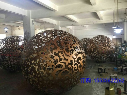 不锈钢镂空球雕塑铁艺发光花球金属圆球酒店房地产景观摆件