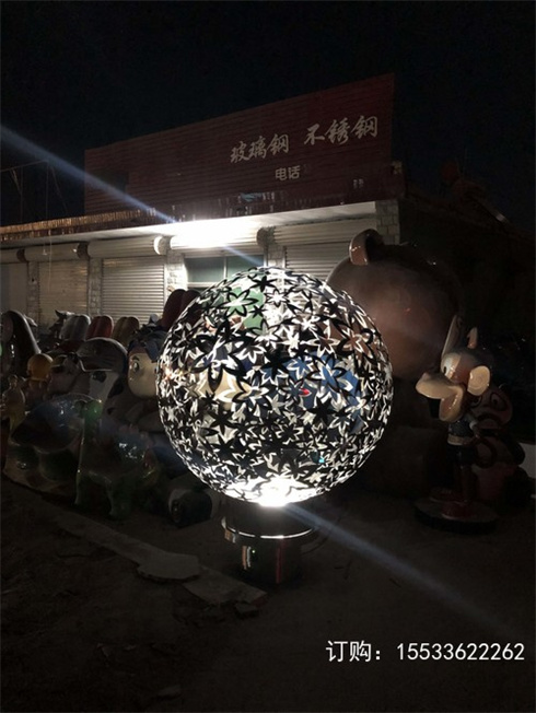 不锈钢雕塑镂空花球发光圆球广场商业街酒店水景装饰景观摆件定制