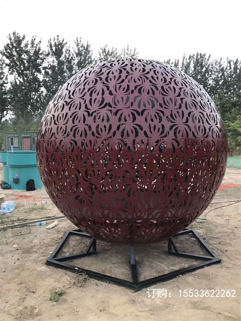 不锈钢镂空球雕塑户外金属发光花球广场园林简约现代镂空落地摆件