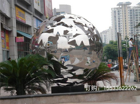 不锈钢雕塑镂空花球发光圆球广场商业街酒店水景装饰景观摆件定制