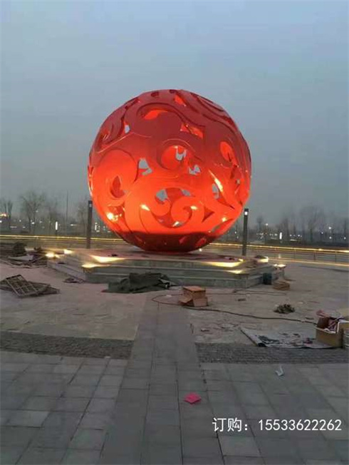 不锈钢镂空球雕塑户外发光花球金属圆球房地产景观装饰摆件