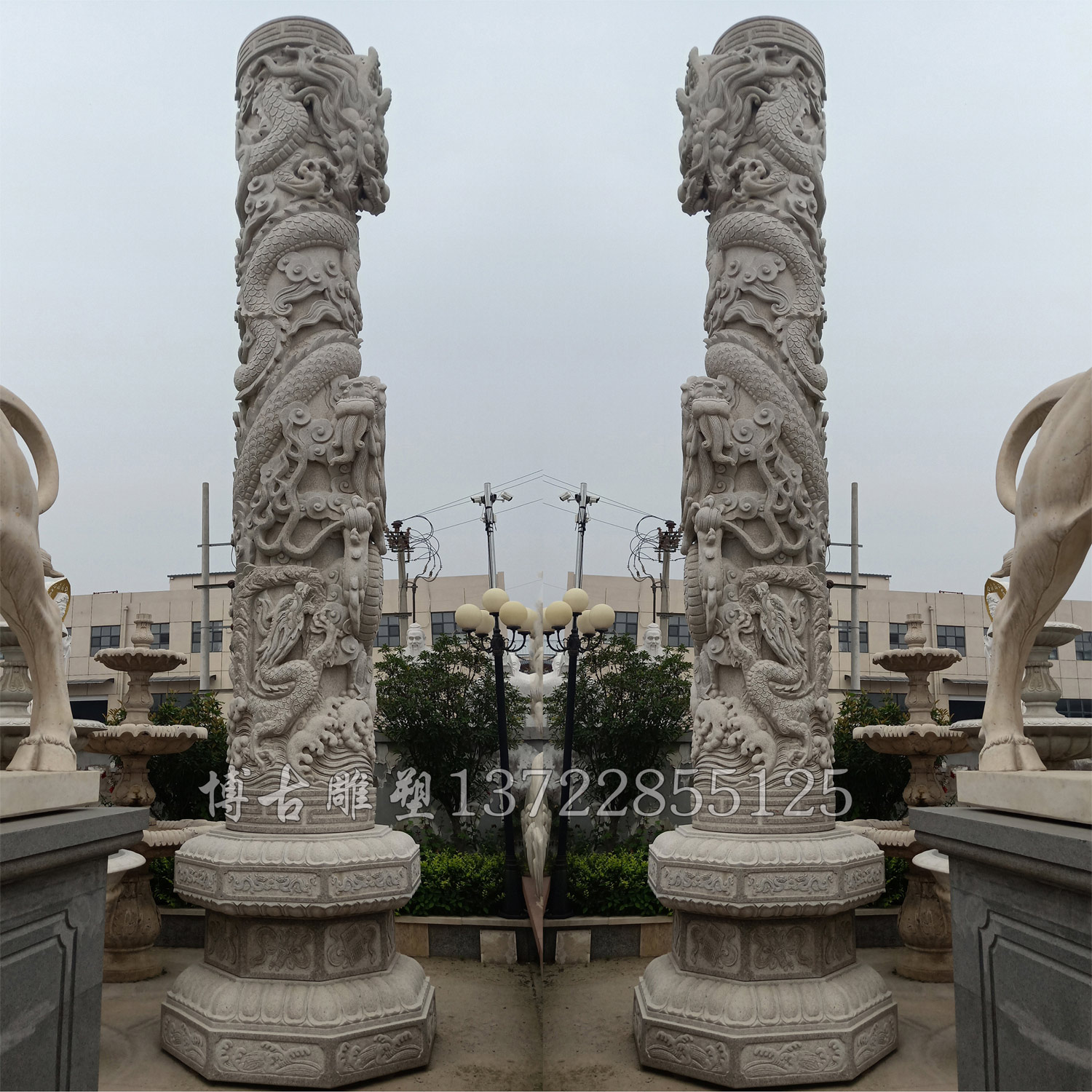 石雕盤龍柱中華柱子園林廣場擺件雕塑