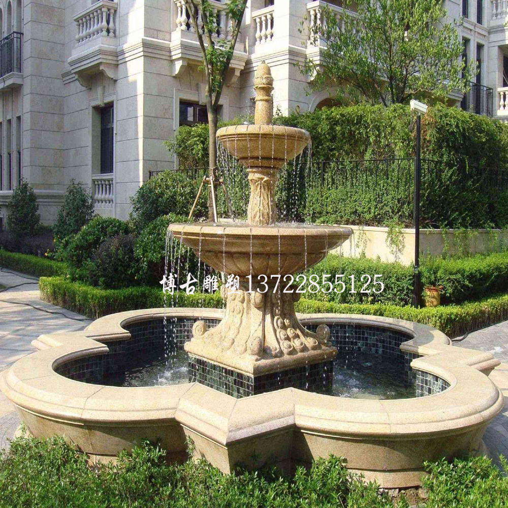 歐式石雕噴泉黃金麻噴泉廣場景觀擺件