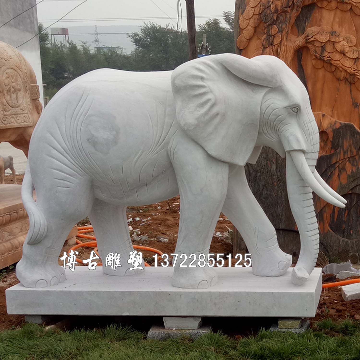 石雕大象 漢白玉動物石雕大象 門口裝飾擺件動物雕塑