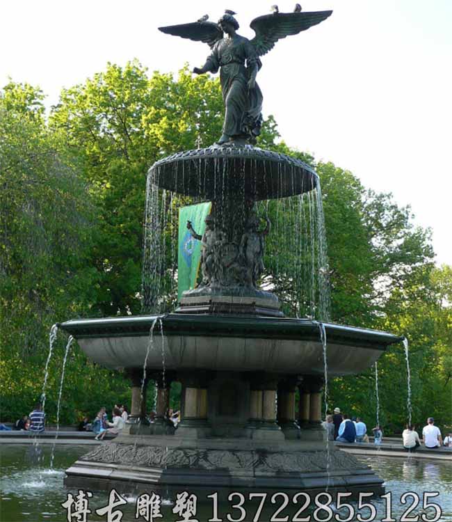 铸铜铜雕雕塑竹筒天使人物水钵喷泉