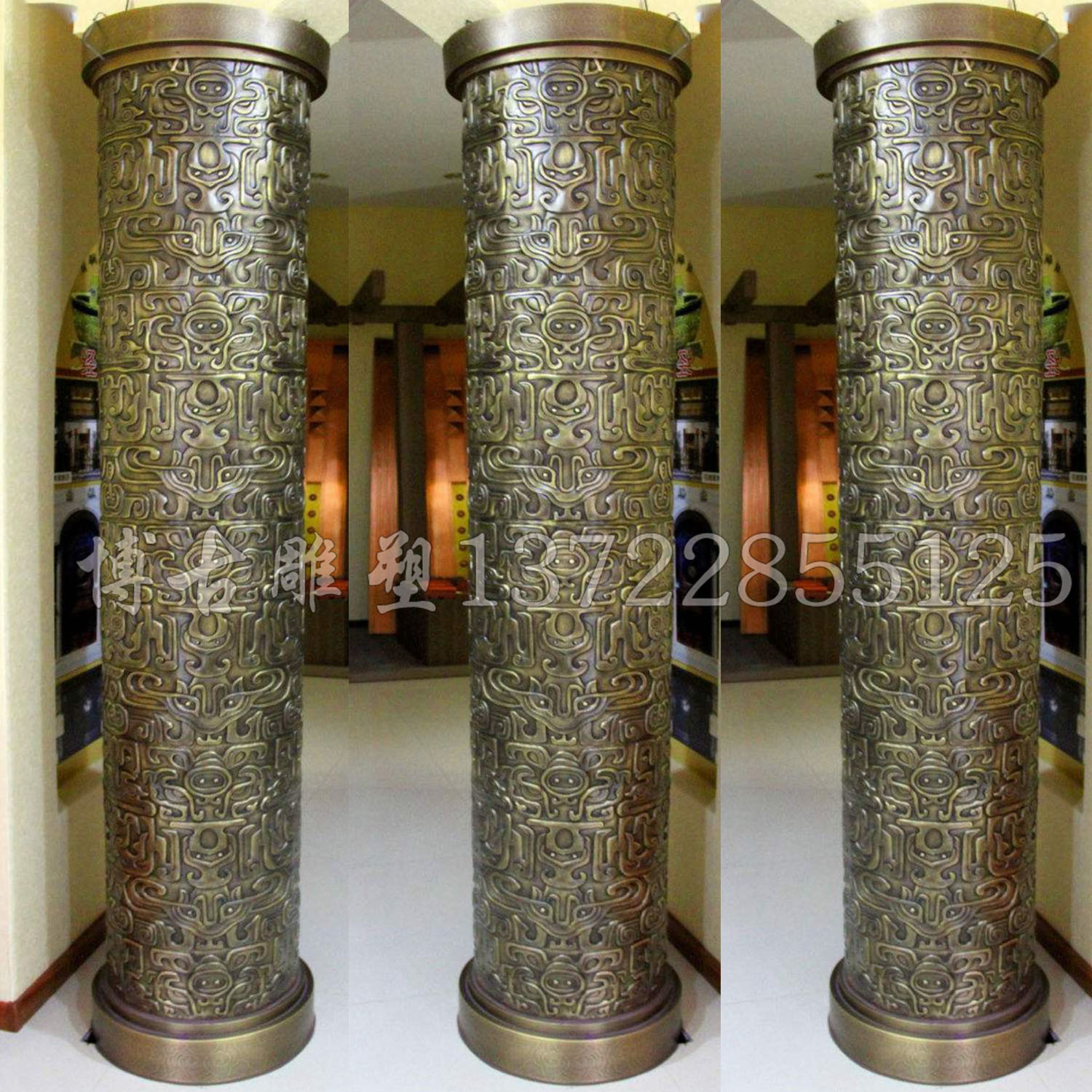鑄銅柱子銅雕雕塑黃銅浮雕柱子