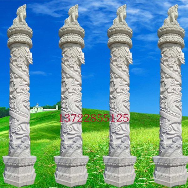 石雕盤龍柱漢白玉浮雕柱子廣場擺件雕塑