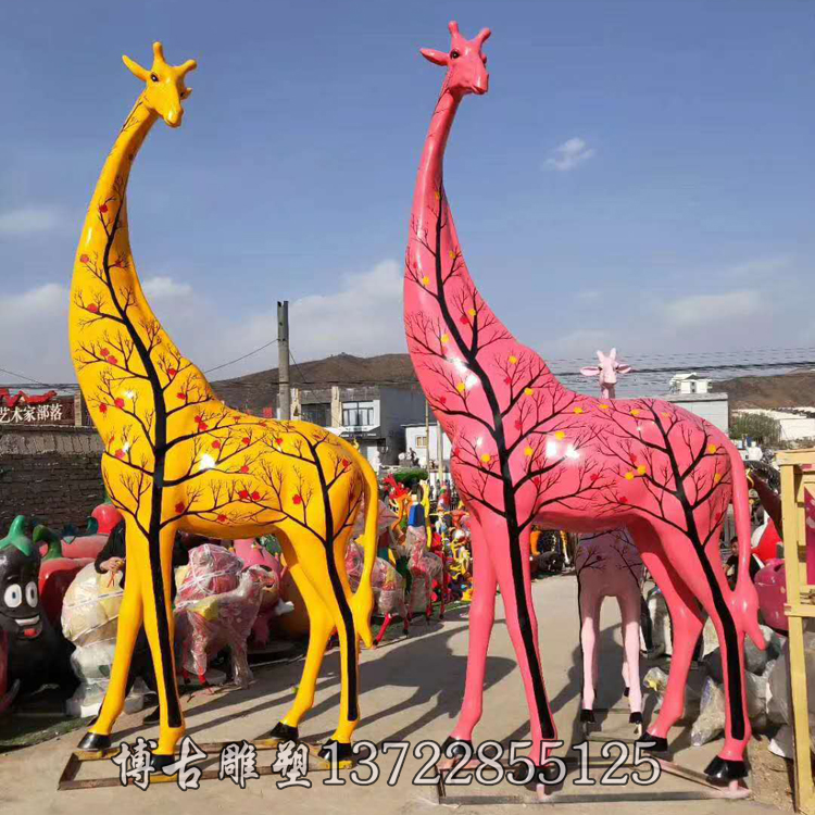 玻璃动物雕塑  玻璃钢彩绘鹿雕塑  公园广场游乐园摆件