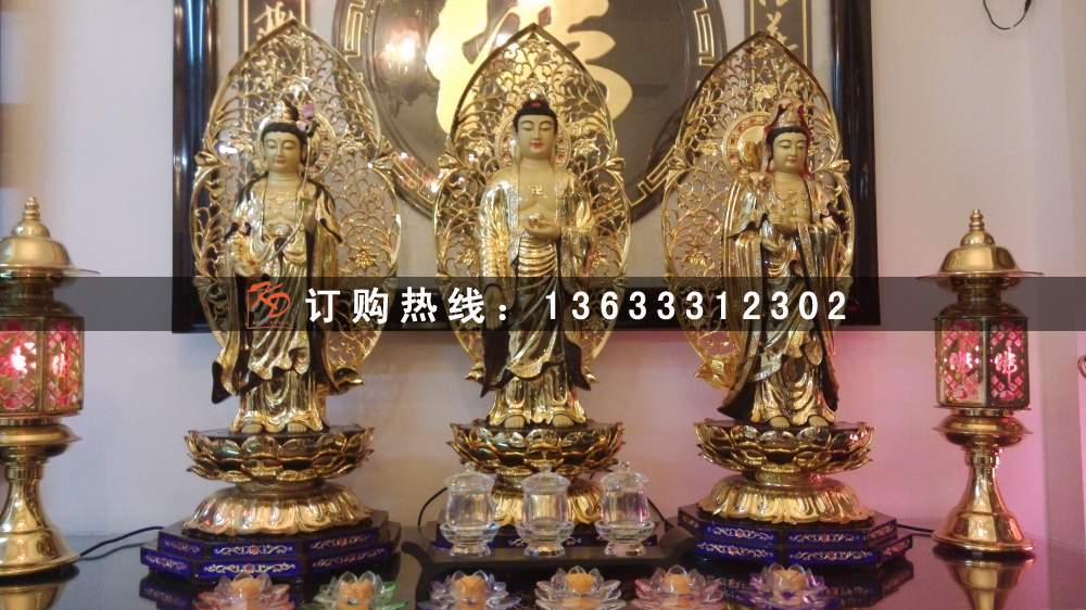 玻璃钢佛像雕塑 释迦牟尼佛二弟子 定制铜雕三宝佛