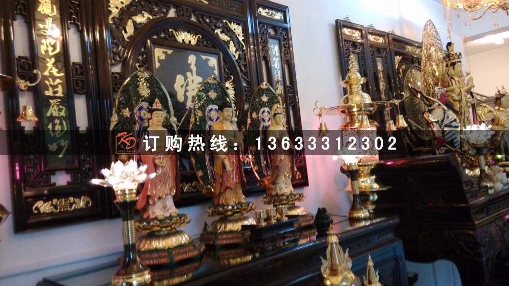 贴金彩绘铸铜文殊普贤菩萨佛像玻璃钢树脂佛像雕塑定制