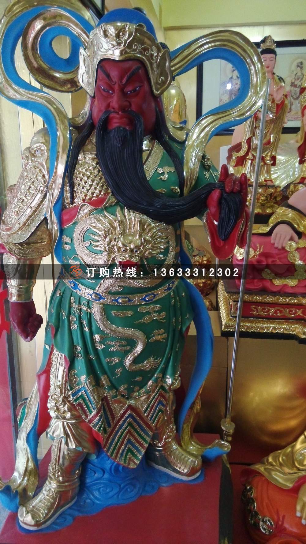 玻璃钢佛像雕塑厂家 文殊菩萨 普贤菩萨彩绘贴金佛像雕塑
