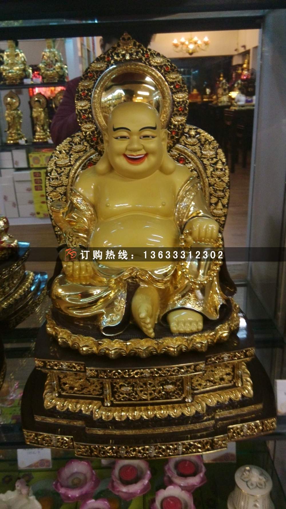 供应玻璃钢彩绘弥勒佛像 韦驮护法玻璃钢雕塑订制