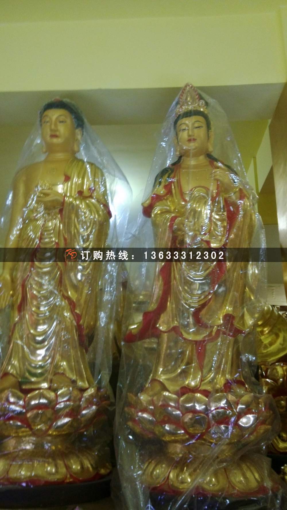 供应观音菩萨玻璃钢彩绘站像 寺庙玻璃钢彩绘贴金雕塑定做