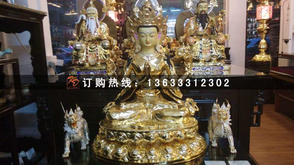 供应玻璃钢彩绘三宝佛坐像 地藏王菩萨玻璃钢雕塑厂家