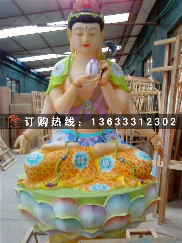 玻璃钢佛像雕塑厂家 玻璃钢文殊菩萨 普贤菩萨彩绘贴金