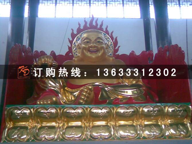 玻璃钢佛像雕塑厂 彩绘贴金树脂玻璃钢弥勒佛像定做