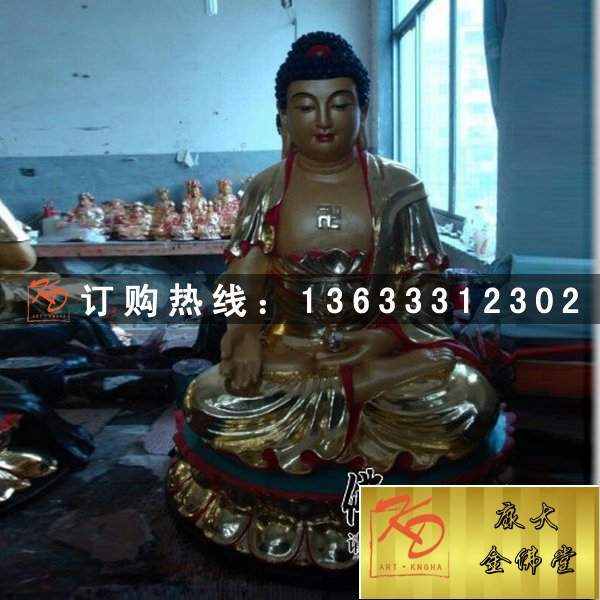 玻璃钢佛像雕塑 彩绘释迦牟尼佛二弟子 定制玻璃钢彩绘三宝佛