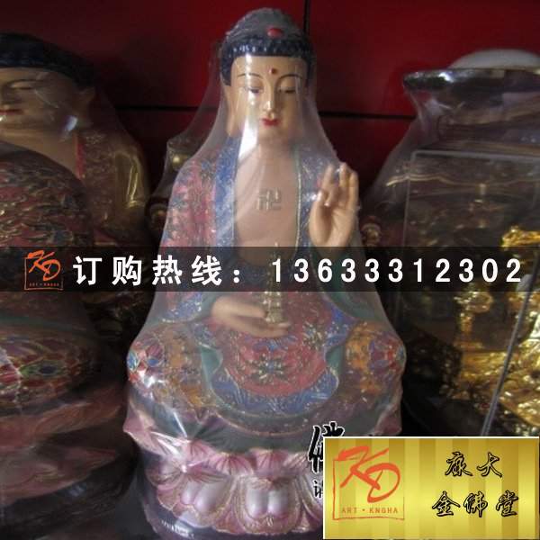 玻璃钢三世佛贴金 贴金彩绘佛像雕塑 大型户外玻璃钢佛像定制