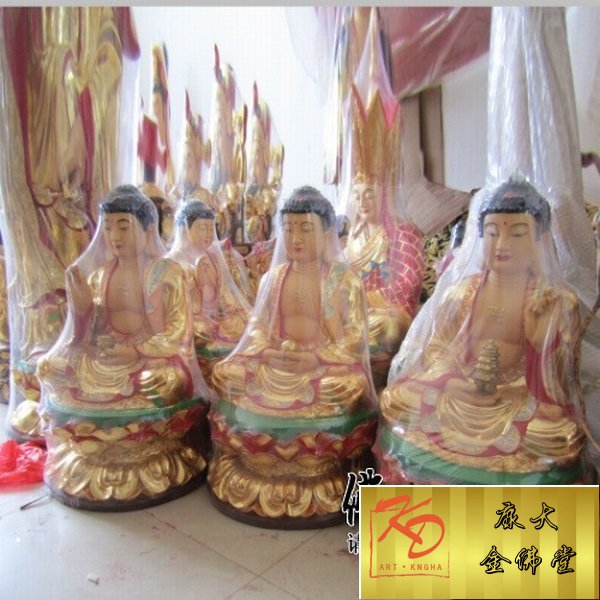 玻璃钢彩绘三宝佛 玻璃钢佛像雕塑 玻璃钢三宝佛佛像厂家