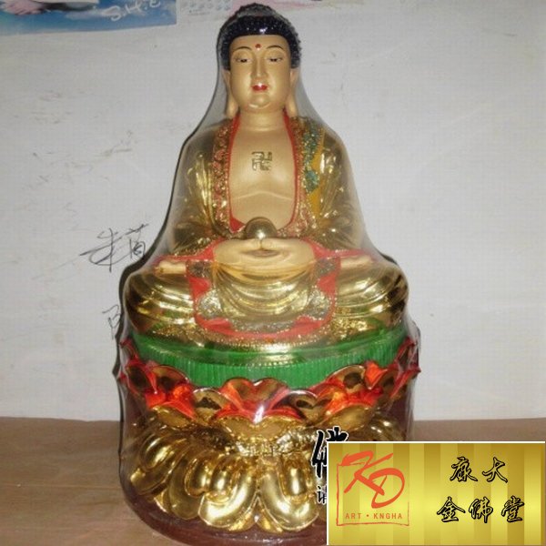 玻璃钢彩绘三宝佛 玻璃钢黄铜佛像雕刻 玻璃钢彩绘雕塑厂家