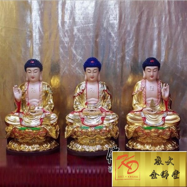 玻璃钢彩绘大雄宝殿三大佛祖佛像 玻璃钢大型佛像雕塑厂家