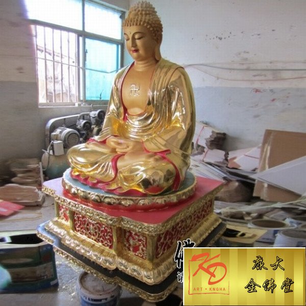 大型玻璃钢佛像厂 彩绘三宝佛定做寺院大雄宝殿三世佛雕塑