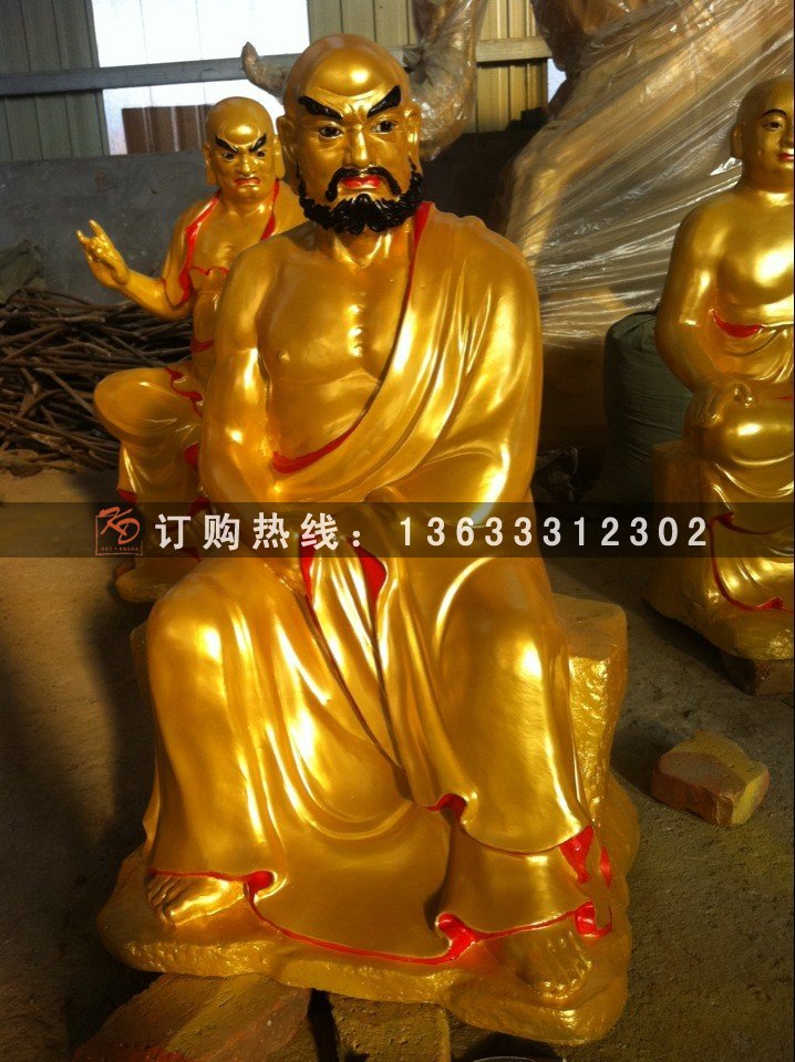 玻璃钢彩绘贴金十八罗汉 彩绘玻璃钢五百尊者佛像雕塑厂