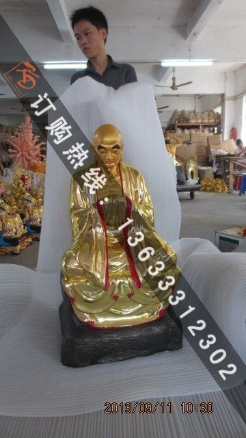 玻璃钢彩绘举钵罗汉贴金佛像 十八尊者 十八罗汉寺院佛像 树脂玻璃钢材质