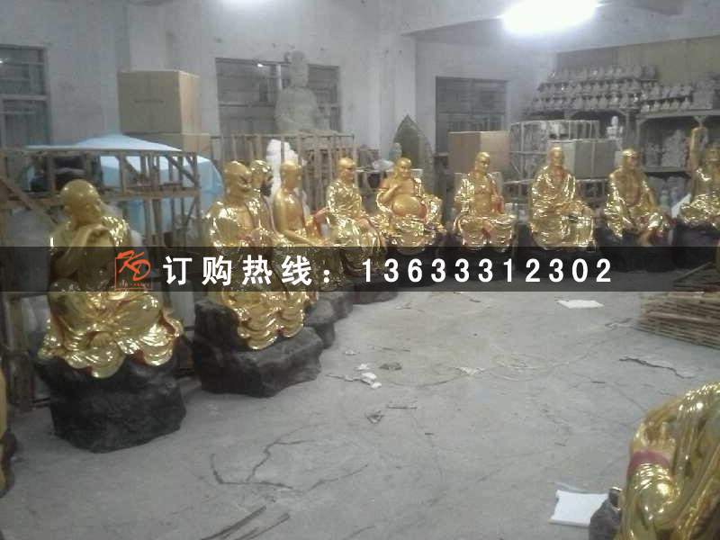 玻璃钢铸铜材质彩绘贴金十八罗汉二十诸天彩绘泥塑雕塑定制厂家