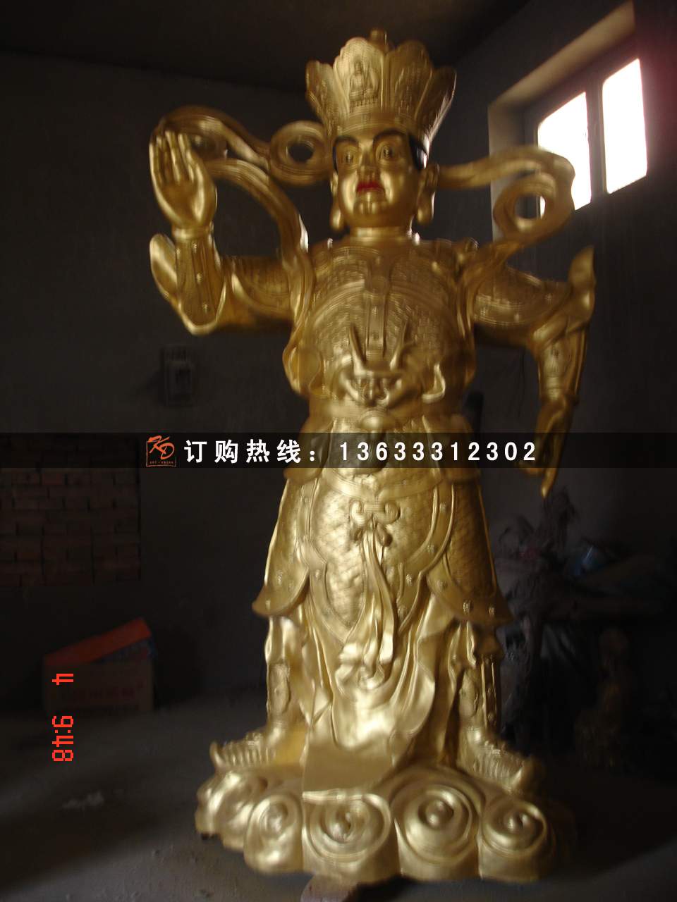 玻璃钢铸铜贴金四大天王佛像 玻璃钢 黄铜四将金刚 寺院雕塑摆件